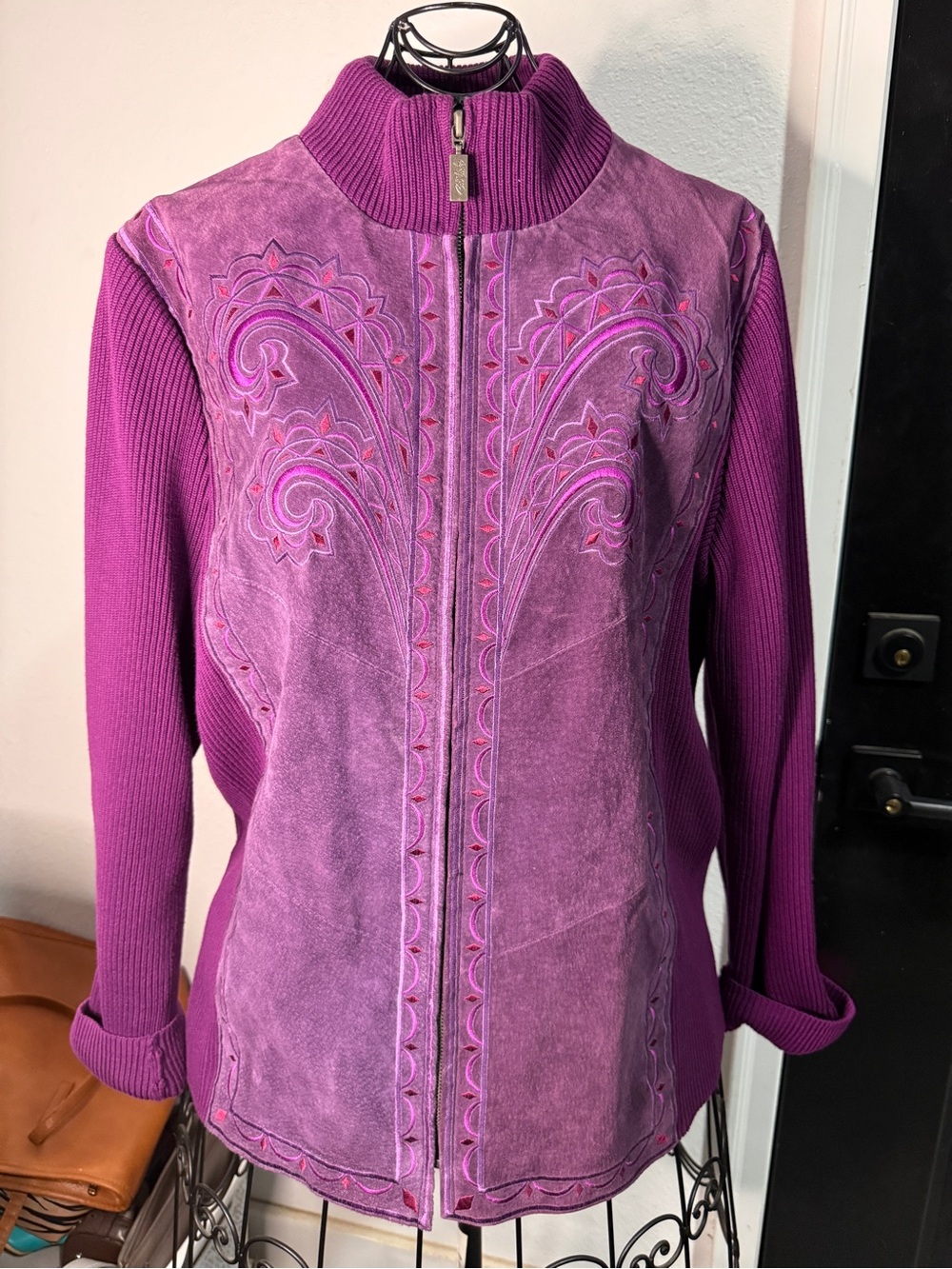 Bob Mackie Purple Embroidered Zip-Front Jacket